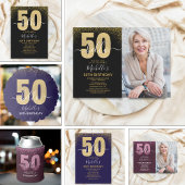 Hello 50! modern 50th birthday with gold glitter kaart