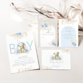 Teddy Bear Boho Blue Boy Baby shower Boekaanvraag Informatiekaartje