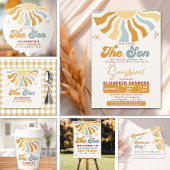 Here come the son - Groovy Style Baby Shower Informatiekaartje