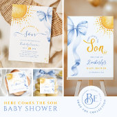 Blauwe Strik Zon Baby Shower Uitnodiging