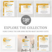 Hier komt de zoon retro boy baby shower kaart