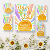 Hier komt het Son Retro Boys Baby shower Ronde Button 3,2 Cm