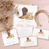 Bedankt Y'all Cowboy Boot & Bouquet Baby shower Vierkante Sticker