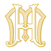 HM-monogram of MH-monogram antwoordkaartetiket Etiket
