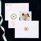 Rood en Groen Holly Berry Wreath Monogram Etiket