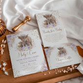 Boho Paarse Bloemen Hoogland Koe Luier Raffle Informatiekaartje