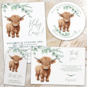 Heilige Koe Boho Greenery Highland Koe 1e Verjaard Uitnodiging Briefkaart
