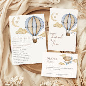 Blauwe Hete Luchtballon Wit Baby shower Bedankkaart