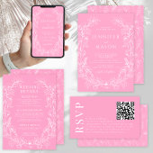 Heet roze rustieke bloemenkrans bohemian bruiloft kaart