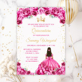 Hot Pink Princess Floral Quinceañera Papieren Bordje