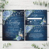 Blauwe Hydrangea Lantaarn Houten Huwelijk Rustiek RSVP Kaartje (Personaliseer de collectie van deze zelfstandige maker.)