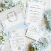 Blue Hydrangea Crest Wedding Monogram Ronde Sticker