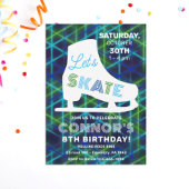 Ice Skating Neon Glow Boys Birthday Party Bedankkaart