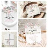 IJsschaatsen Verjaardag Roze Gouden Sneeuwvlokken Cadeaulabel