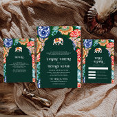 Indische volkskunst Olifant Smaragdgroene bruiloft Informatiekaartje