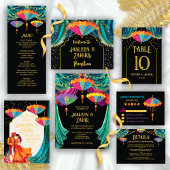 Indiase Parasols Bruid en bruidegom Save the Date Kaart