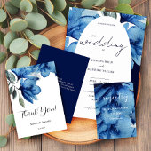 Elegante romantische blauwe artistieke bloemen all in one uitnodiging