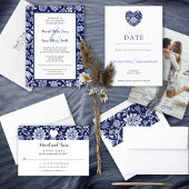 Meadow Wildflowers Blue Indigo Pattern Wedding RSVP Kaartje