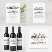 Minimalist Black White Botanical Wedding Favor Vierkante Sticker