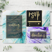 Inky Splash Blauw Marmer met Gouden folie Bruiloft Kaart (Personaliseer de collectie van deze zelfstandige maker.)