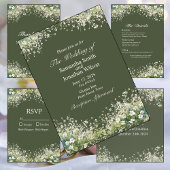 Fijne Bloemen op Olive Green Uitnodiging Uitnodigingen Wikkel