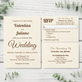 Ivory with Brown Typography Wedding Invitation Kaart (Personaliseer de collectie van deze zelfstandige maker.)