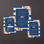 Trouw Dankjewel met Bloemengoud en Marineblauwe St Bedankkaart (Personaliseer de collectie van deze zelfstandige maker.)