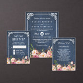 Blue Chalkboard Rustic Floral Wedding Reception Informatiekaartje (Personaliseer de collectie van deze zelfstandige maker.)