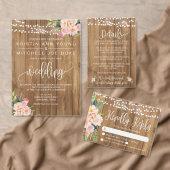 Rustieke Roze Bloemen en Hout Bruiloft Uitnodiging (Personaliseer de collectie van deze zelfstandige maker.)