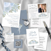 Dusty Blue Rozen Calligraphy Save the Date Magnet