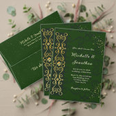 Irish Elegant Gold Artwork Abstract Green Wedding Informatiekaartje (Personaliseer deze collectie van deze onafhankelijke maker. Test)