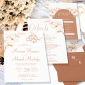 Moderne Islamitische Boho Terracotta Floral Nikah  Bedankkaart