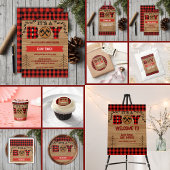 Het is een jongen Rustic Wood Plaid Baby shower Kaart