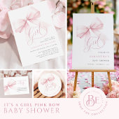 Girly Pink Bow Baby shower Bedankkaart
