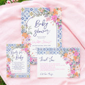 Italiaans blauw tegels bloemendank u baby shower vierkante sticker