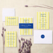 Dat is Amore gestreepte blauwe en gele bruiloft Kaart (Personaliseer de collectie van deze zelfstandige maker.)