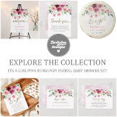 Roze Bourgogne Bloemen Baby shower Luier Raffle Informatiekaartje