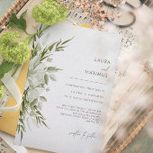 White Floral Greenery Wedding All In One Uitnodiging