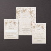 Ivoor 3D Bloemen Rozen Bruiloft Etiket (Personaliseer de collectie van deze zelfstandige maker.)
