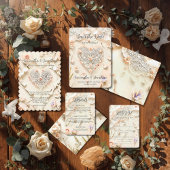 Ivory Lace Heart Floral Romantic Spring Wedding RSVP Kaartje
