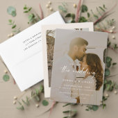 Modern Beige Script 2-foto bruiloft Kaart (Personaliseer deze collectie van deze onafhankelijke maker. Test)