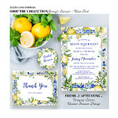 Lemon White Floral Blue Tile Photo Folded Bedankkaart