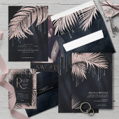 Jewel Palm Leaf Wedding Roos Gold ID830 All In One Uitnodiging