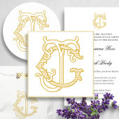 BEWERKBARE KLEUREN JG Monogram GJ Monogram Uitnodi Kaart