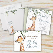 Giraffe Eucalyptus Greenery Pink Baby shower Kaart