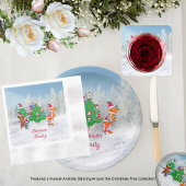 Cartoons dansen rond de kerstboom bedankjes labels