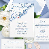 Kiawah Island SC Kaart Elegante Navy Blue Wedding