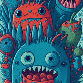 Klein monster verjaardag feestje blauw rood papieren bekers