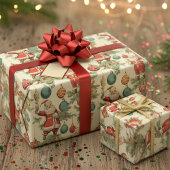 Kitschy Santa and Ornaments Wrapping Paper Bedankzakje