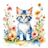 Schattig kitten in bloemen meisje's verjaardagsfee kaart